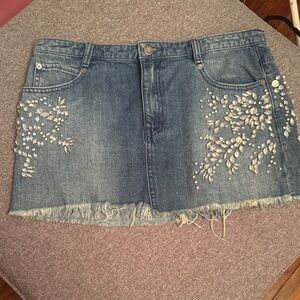 Free People Blue Embellished Mini Skirt